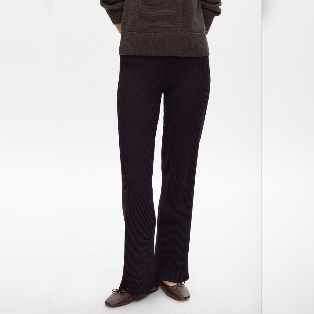 KOTN Black Ribbed Straight Leg Pants